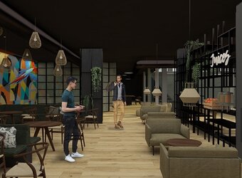 Einblick in das Rioca Café des Rioca Apartments